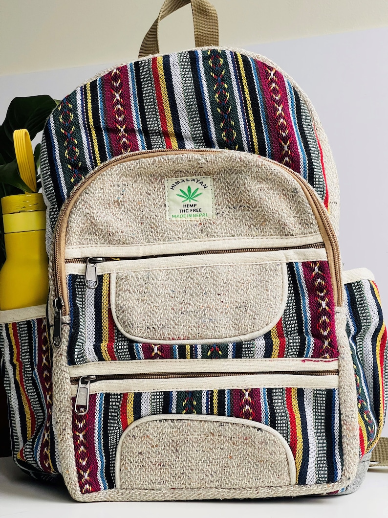 Handgefertigter Hanf Rucksack Naturfarben Bio, Vegan & Ethisch Pure Hanf Reise-Laptoptasche Bunter Rucksack Hanftasche UK SELLER HEMP BACKPACK 6