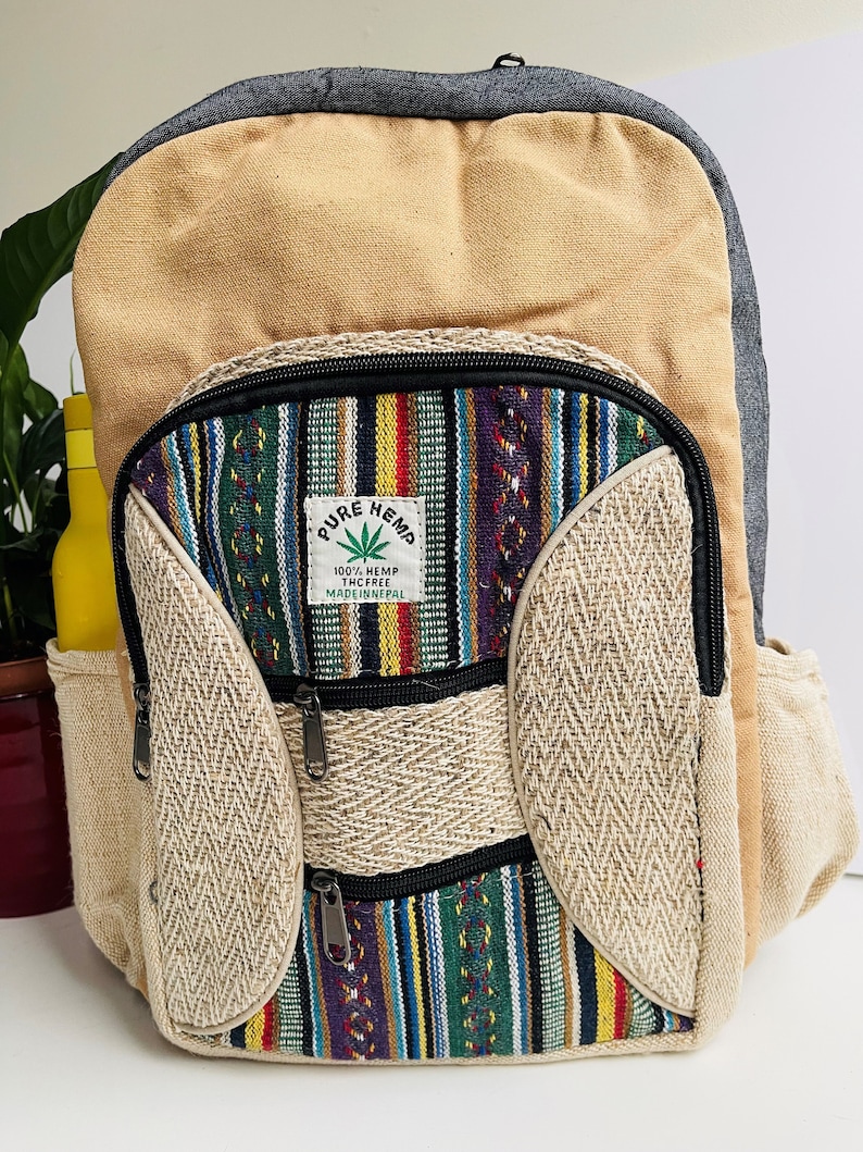 LARGE Handmade Hemp Backpack - Natural Colours | Organic, Vegan & Ethical | Pure Hemp Small Bag Colourful Rucksack- Hemp bag UK SELLER HEMP BACKPACK 10