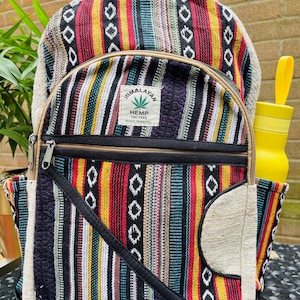 LARGE Handmade Hemp Bag / Hemp backpacks - Natural Colours | Organic, Vegan & Ethical | Pure Hemp Travel Laptop Bag Colourful Rucksack UK