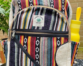 LARGE Handmade Hemp Bag / Hemp backpacks - Natural Colours | Organic, Vegan & Ethical | Pure Hemp Travel Laptop Bag Colourful Rucksack UK
