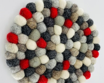 100% Wool Felt Ball Coaster Trivets Handmade Home Decor colourful 20CM in Diameter Ideal for Gifts handmade UK