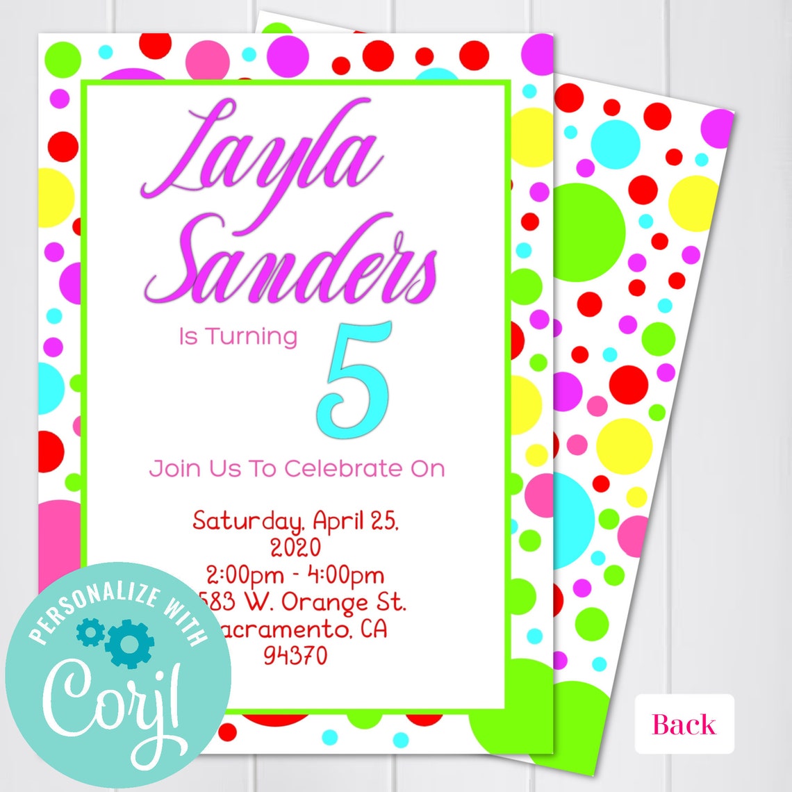 Colorful Polka Dot Birthday Invitation Polka Dot Invitation Etsy