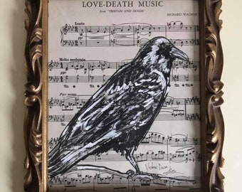 Raven Decor Etsy - raven original music sheet art ink home decor gothic style