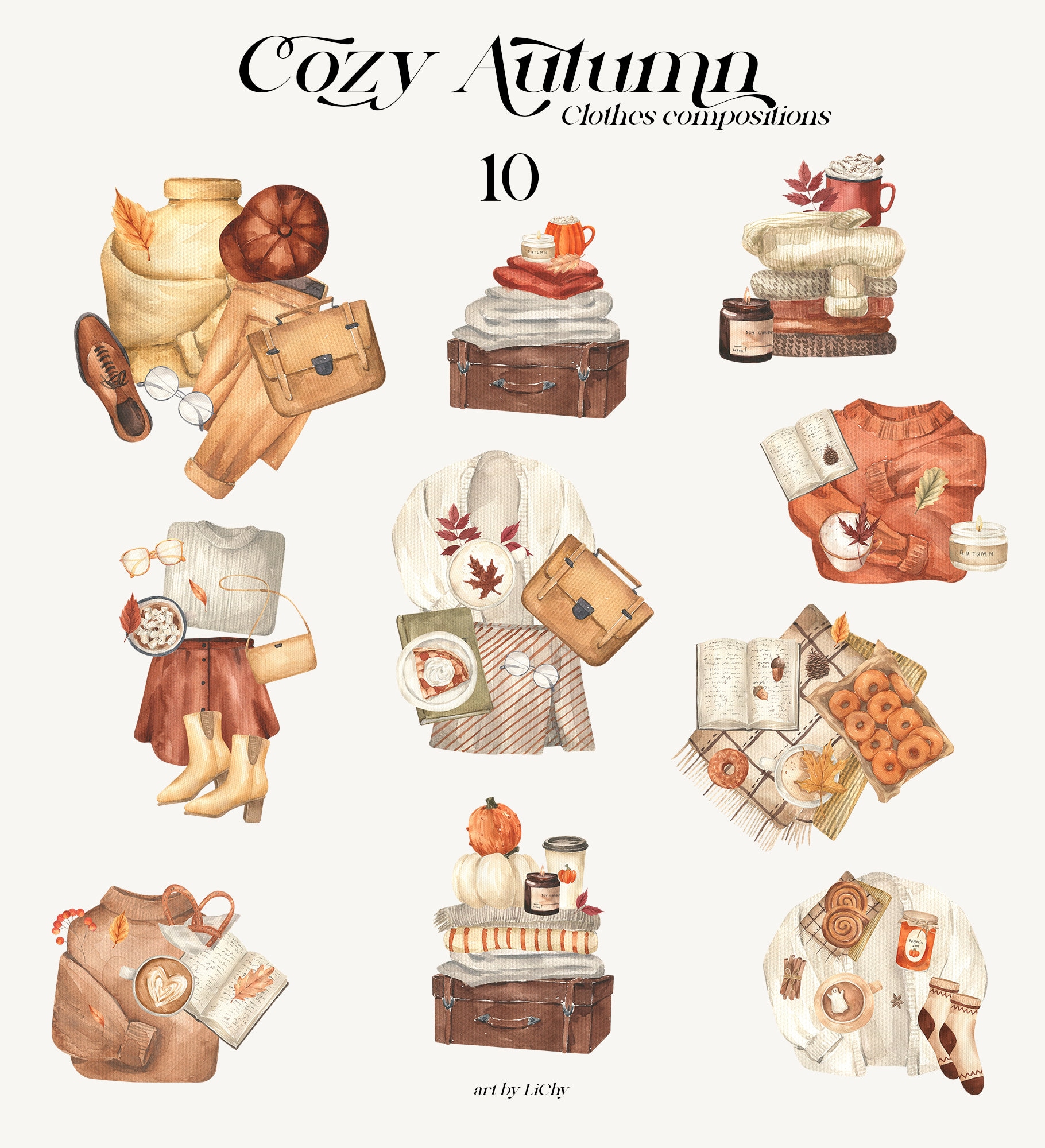 Watercolor Autumn Clipart Fall Girl Illustration Cozy Houses - Etsy