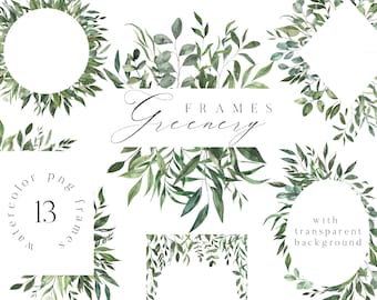 Watercolor Eucalyptus Green Foliage Frame Bright Emerald Floral Greenery Wreath Leaves Branch for Wedding Invitation clipart png
