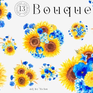 Watercolor Sunflower Cornflower Clipart Ukrainian Floral Bright Trendy Flowers Bouquets Wildflowers Wedding Sublimation clip art png