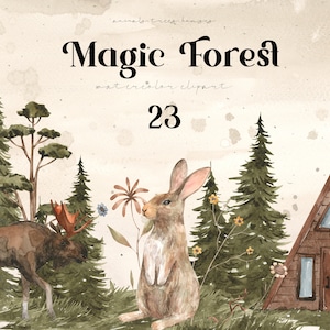 Wald Tiere Clipart Aquarell Hase Waldtier Fuchs Kaninchen Wolf Eichhörnchen Hirsch Holz Cottages Kinderzimmer Tier Baby Shower Clip Art