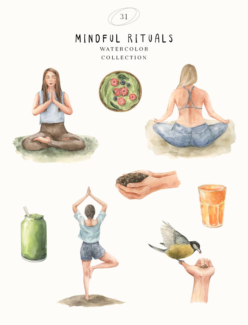 Mindful Rituals Watercolor Clipart – Cozy Self Care Art, Nature Zen ...