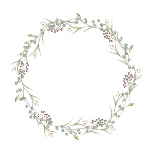 Watercolor Wildflowers Wreath Branch Greenery Spring Single Frame for Wedding Invite clipart png image 2