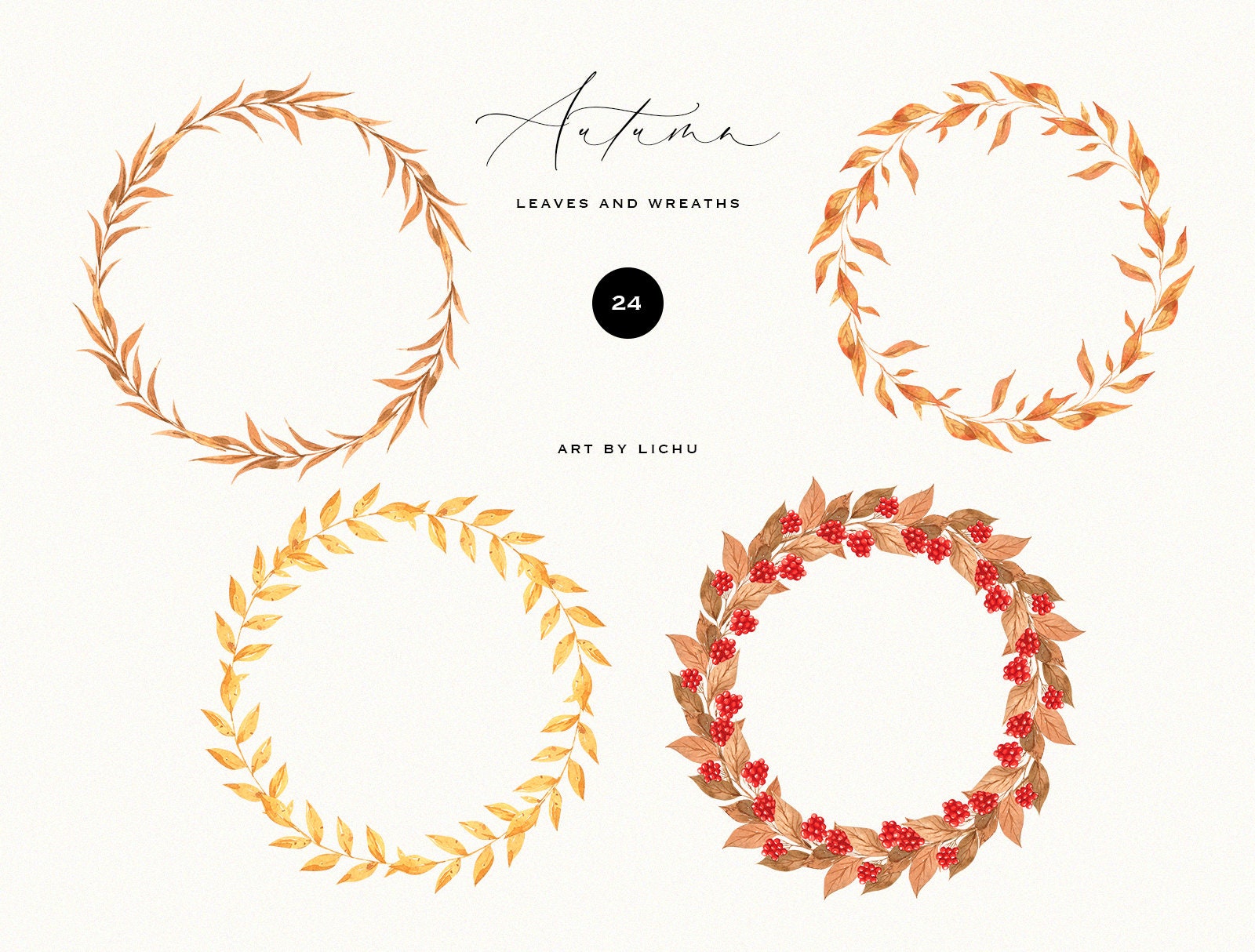 Watercolor Fall Leaves Clipart Autumn Wreath Foliage Branches Floral ...