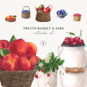 Aquarel fruit clipart zomer bessen manden aardbeien pruimen bosbessen oogst voedsel sappige verjaardag bruiloft clip art sublimatie png