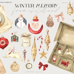 Aquarell Weihnachten Clipart Geschenke Spielzeug Kerzen Bögen Box Weihnachtsbaumschmuck Schneeball Neujahr Weihnachten Santa Winter Sublimation png
