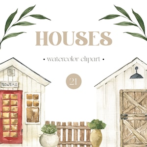 Aquarelle maisons clipart Maison de campagne d'été Sweet home Maison dessin d'un logo cottage Printemps bâtiments plantes clipart png