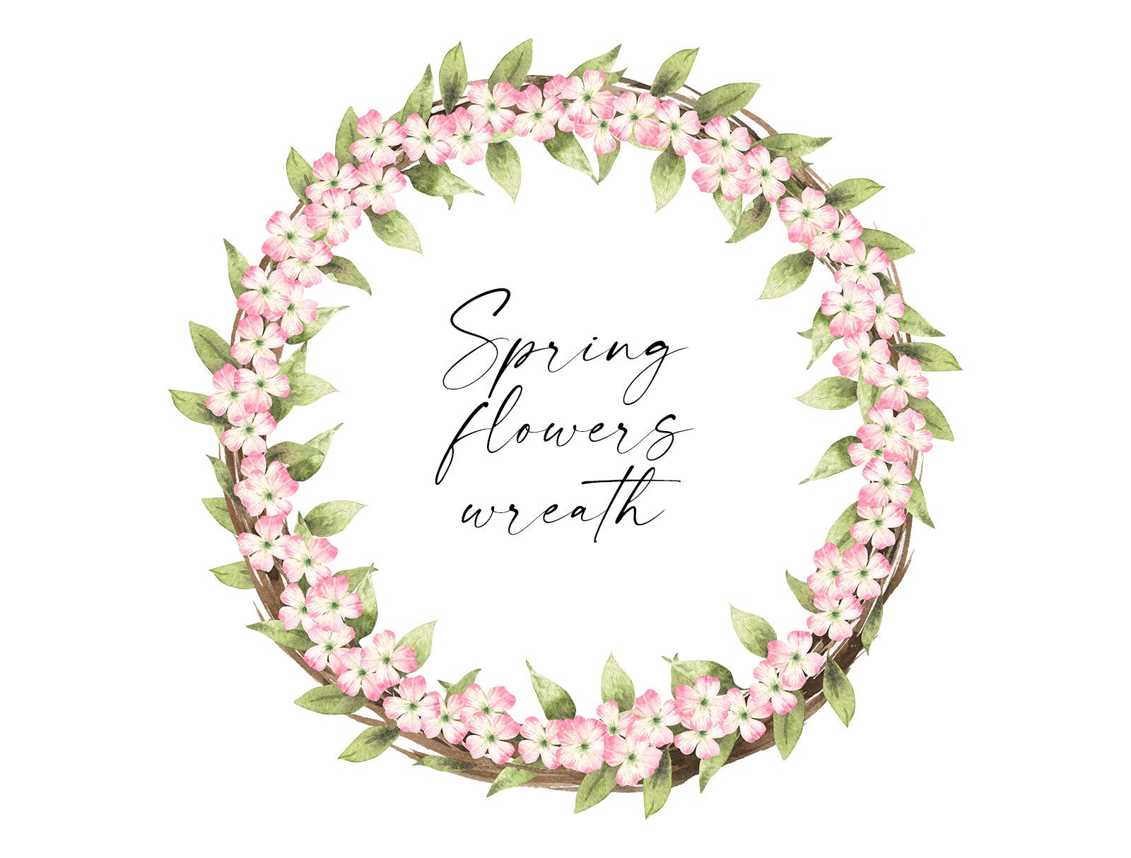 Watercolor wreath pink flower Boho floral frame green leaves | Etsy