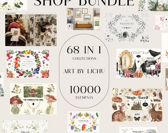 Graphic BUNDLE 68 in 1 - Watercolor Bundle Whole Shop Seasonal Clipart Discount Bundle Huge Pack Png Black Friday Sale Instant Download