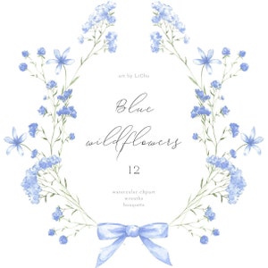 Wildflower Clipart Akwarela Niebieskie Kwiaty Łąka Wieniec Kwiatowy Układ Cyfrowe Pobieranie Dzikie Lato Ramka PNG Jego Chłopiec Clip Art Przedszkole