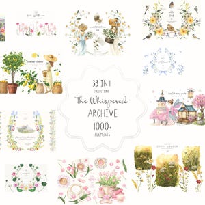 Lot de cliparts fleurs aquarelle | Plus de 1000 fleurs sauvages botaniques PNG | Bouquet floral des prés, printemps été, illustration de la nature, mariage des cliparts