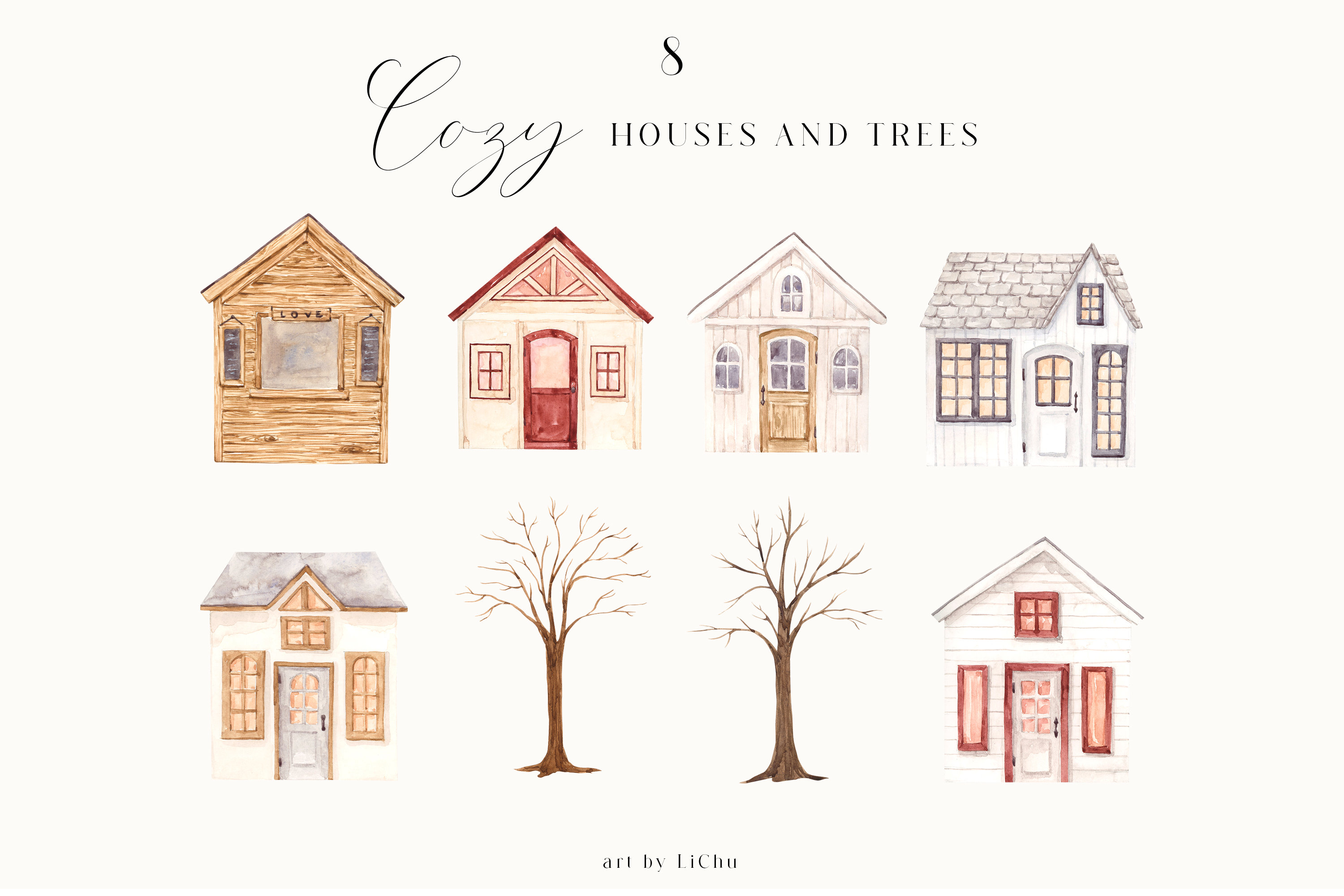 Watercolor Houses Clipart Farmhouse Cottage Barn Cozy Home Logo ...