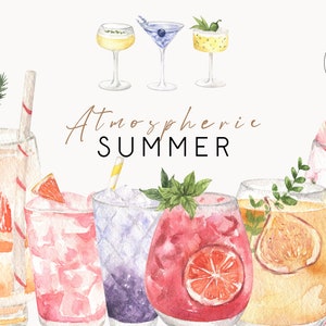Cóctel de acuarela Clipart Bebida tropical Mezcla Jugo Alcohol Aperol Ginebra Licor Vodka Tequila Ron Bar Menú Logotipo Cocina Sublimación png