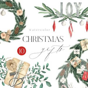 Aquarela Guirlanda de Natal Presentes Buquês Eucalipto Algodão Coroa de Inverno Ouro Moldura Floral clipart png
