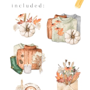 Puede incluir: Un conjunto de ilustraciones de acuarela con temas acogedores de oto&ntilde;o. Las ilustraciones incluyen una taza de caf&eacute;, un su&eacute;ter, una calabaza, una vela y un libro. Las ilustraciones son perfectas para agregar un toque de oto&ntilde;o a la decoraci&oacute;n de tu hogar.