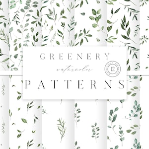 Acuarela verde hojas patrón floral sin costuras follaje imprimible perenne papel de álbum de recortes digital png jpg