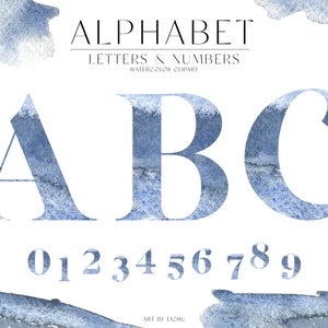Watercolor Abstract Alphabet Numbers Dark Blue Ice Iceberg - Etsy