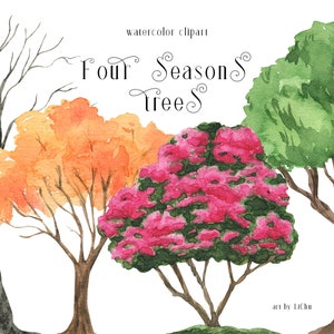 Aquarell saisonale Bäume Clipart Vier Jahreszeiten Herbst Frühling Sommer Winter Baum Blumen Pflanzen Herbst Clip art png