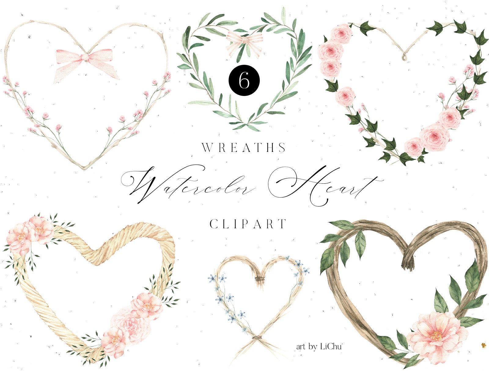 Watercolor Heart Wreath Wildflowers Floral Greenery Valentines Day ...