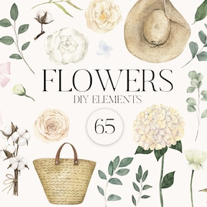 Aquarelle fleur hortensia Pion Rose et eucalyptus panier chapeau jardin éléments de bricolage mariage carte d'invitation logo clipart png
