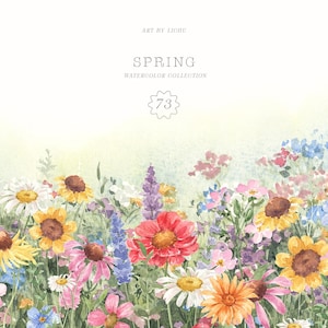 Spring clipart  Meadow Watercolor, Wildflowers border, Floral clipart, Wildflower clipart, Wedding clipart, Landscape clipart, Wild flowers