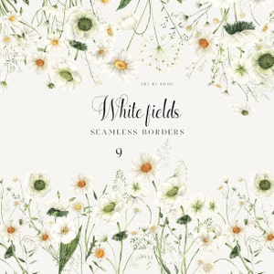 Aquarell Wildblumen weiße Felder Grenzen Clipart Blumenwiese Nahtlose Grenze Zarte Gänseblümchen Wildblumen Hochzeit Sublimation png