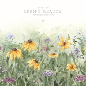 Clipart fleurs sauvages - paysages aquarelles de prairies de printemps - Clipart de frontières florales - champs de fleurs sauvages - Floral numérique - Invitation Nature