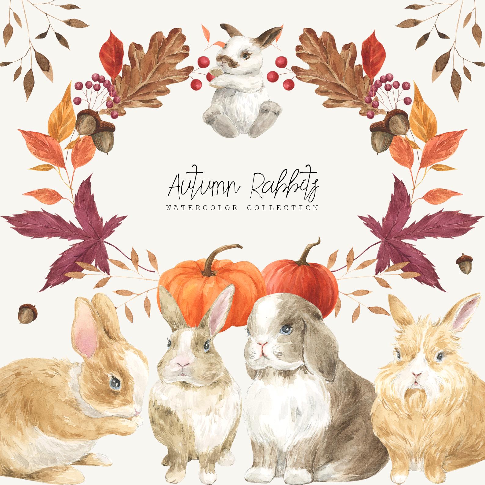 Autumn Watercolor Rabbit Autumn Rabbits Watercolor Clipart – Fall Woodland Animals PNG, Baby ...