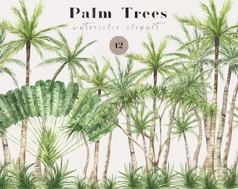 Watercolor greenery tropical trees bushes plants Garden palm tree landscape plants spring summer Sublimation clipart png