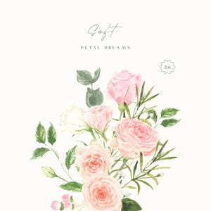 Aquarelle de fleurs roses - bouquet de roses - clipart mariage - roses blush pétales - Rose aquarelle - Art Liziantus - Clipart féminin PNG