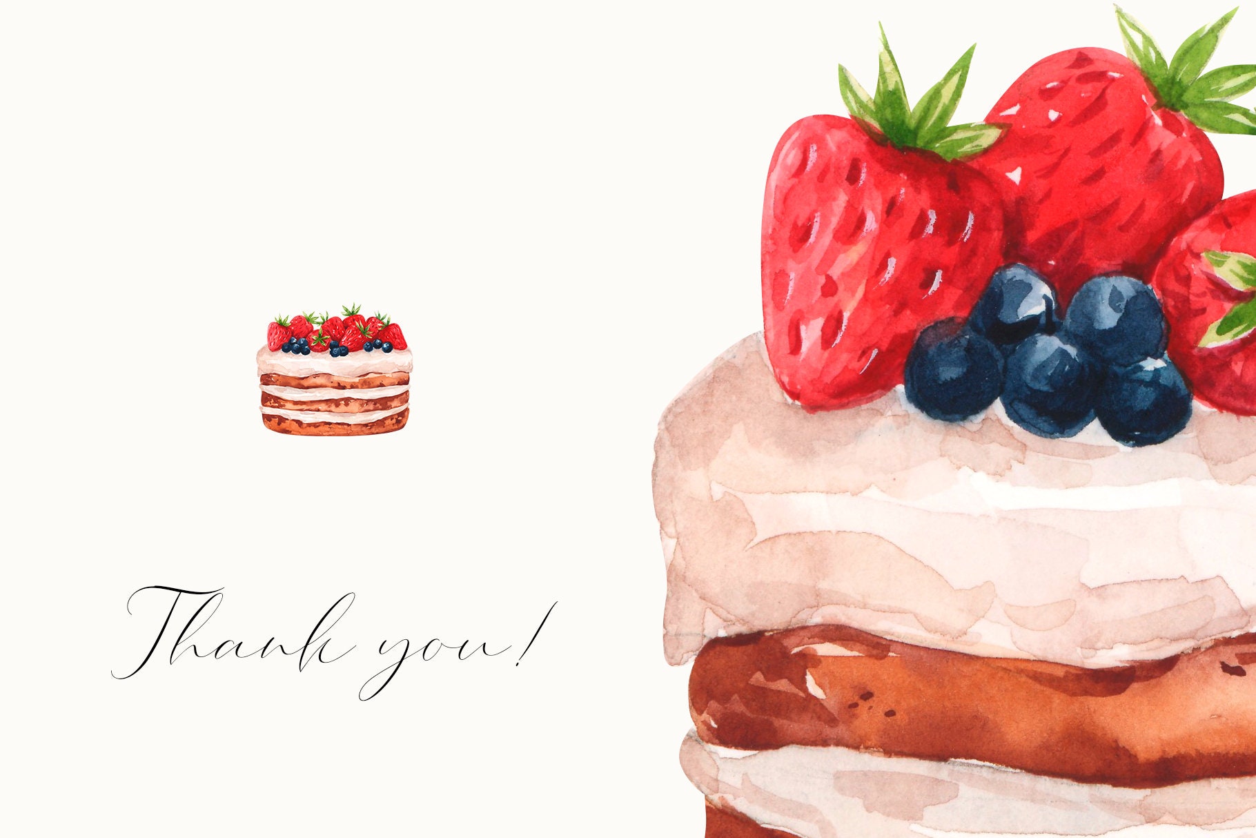 Watercolor Cake Clipart Dessert Berry Strawberry Sweets Bakery Logo ...