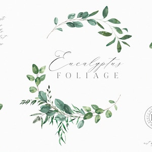 Watercolor Greenery Eucalyptus Leaves Branches Foliage Green Bright Emerald Letters Alphabet Wedding Invitation Seamless Pattern clipart png