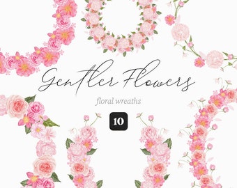 Watercolor Flowers Clipart Roses Frame Floral Wreaths Arrangement Wedding Crest Pink Peony Delicate Camellia Baby Shower Sublimation png