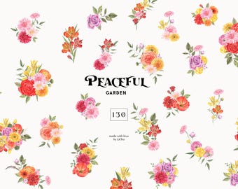 Watercolor Flower Clipart Bundle - 130 PNG Floral Bouquets Frames Wreaths Patterns - Bright Garden Clipart for Wedding Invitations Design