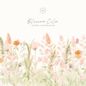 Blush Wildblumen Clipart | Weiches Pastellblumen Aquarell PNG | Feldblumen Borders, Blumensträuße, DIY Elemente, Hochzeit Clipart