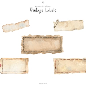 Acquerello Vintage Etichette Clipart Vecchio Carino Etichetta Nastro Carta Strappata Stampabile per Scrapbooking Download Digitale Clip Art png