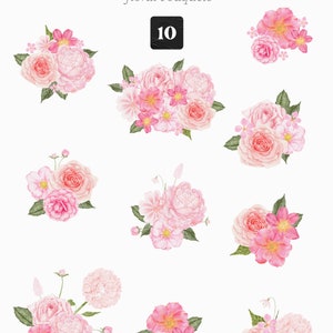 Watercolor Floral Clipart Gentler Flowers Wildflowers Wreath Pink Peonies Hydrangea Camellia Frame Wild Flora Monogram Sublimation png image 4