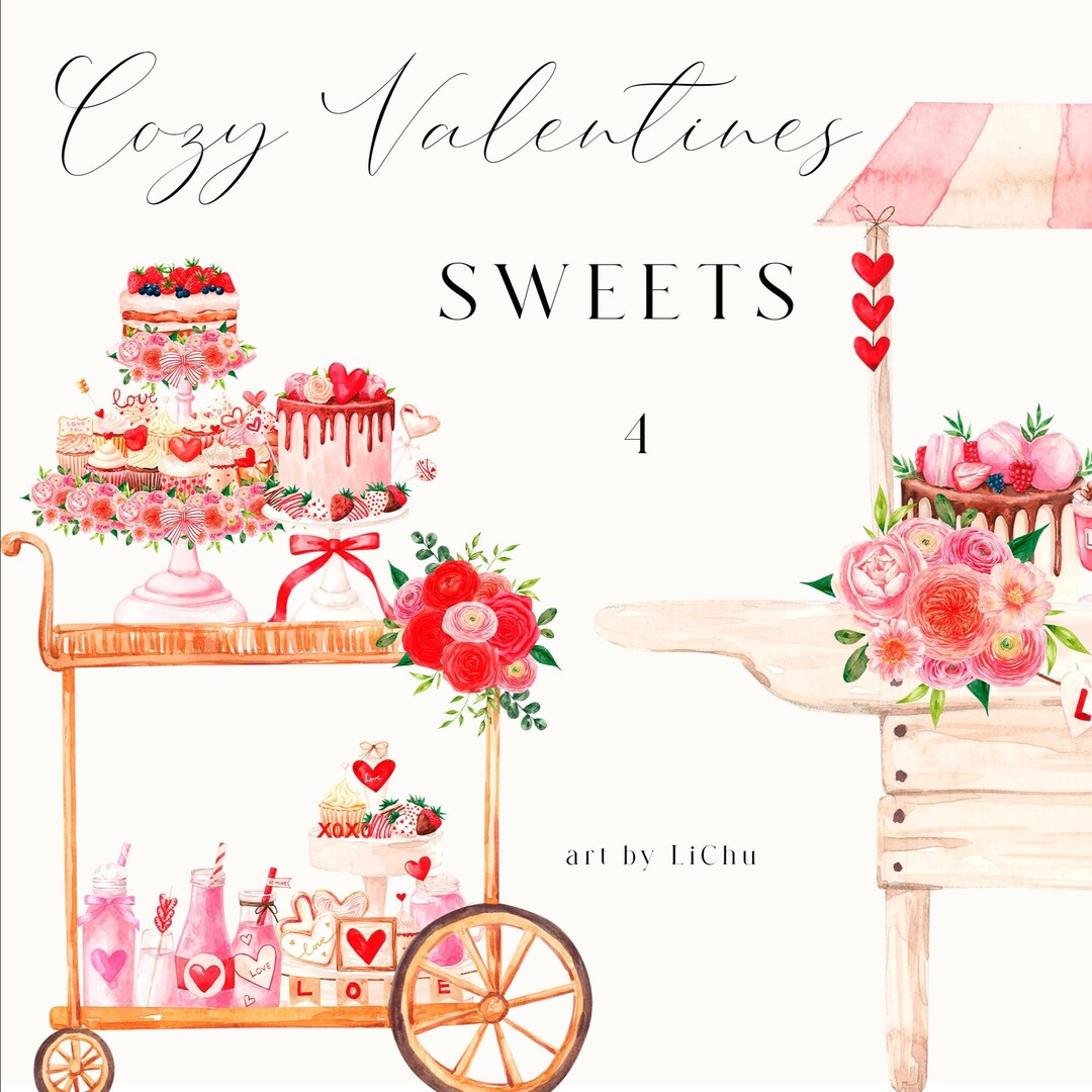 Watercolor Market Cart Dessert Clipart Cafe Truck Wheelbarrow Sweet ...