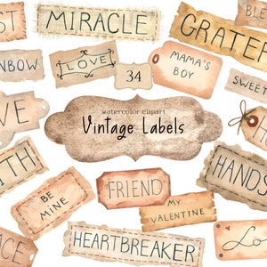 Acquerello Vintage Etichette Clipart Vecchio Carino Etichetta Nastro Carta Strappata Stampabile per Scrapbooking Download Digitale Clip Art png