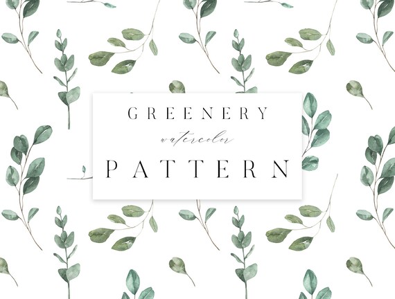 Green leaves digital paper. Wild plants seamless pattern. Floral scrapbook  paper. Greenery background. Watercolor summer printable paper. Stock  Illustration