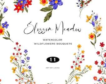 Wildflower Clipart Watercolor Dainty Wild Flower Bright floral Bouquets Arrangement for Logo Wedding invite Nursery decor Sublimation png