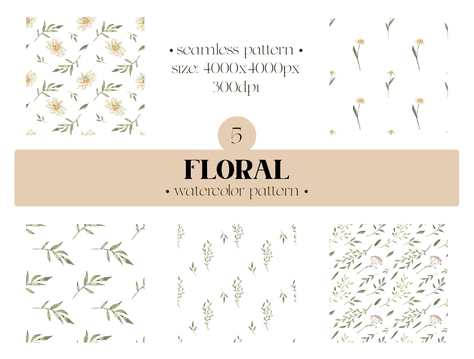 Watercolor Floral Seamless Pattern Flowers Daisies Scrapbooking Digital ...
