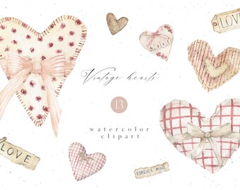 Watercolor Heart Cute Love Vintage Valentines Day beige boho wedding clipart png