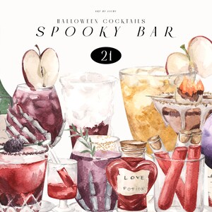 Aquarell Cocktail Halloween Clipart Bar Spooky Drink Gin Margarita Saft Alkohol Aperol Likör Wodka Tequila Rum Menü Logo Sublimation png